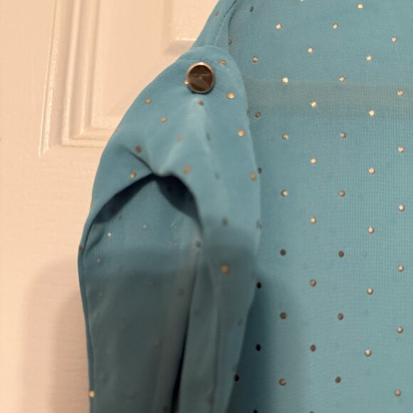 Liz Claiborne Teal w/gold specs Overlay Top Shirt Size Large - Picture 5 of 5